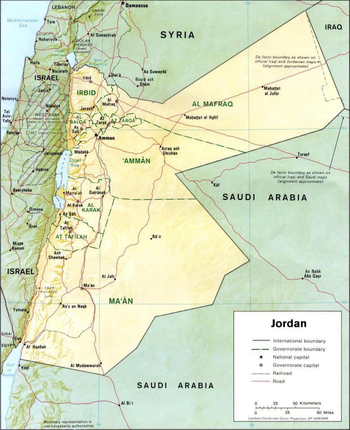 detalizētu karti Jordāniju