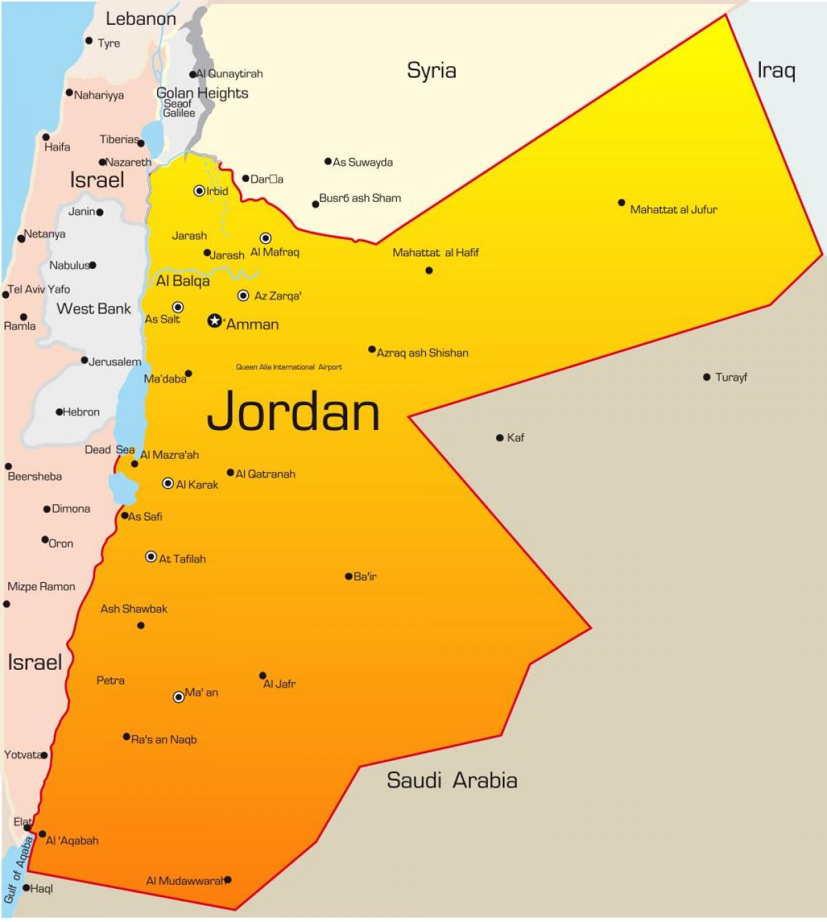 karte Jordānija tuvajos austrumos