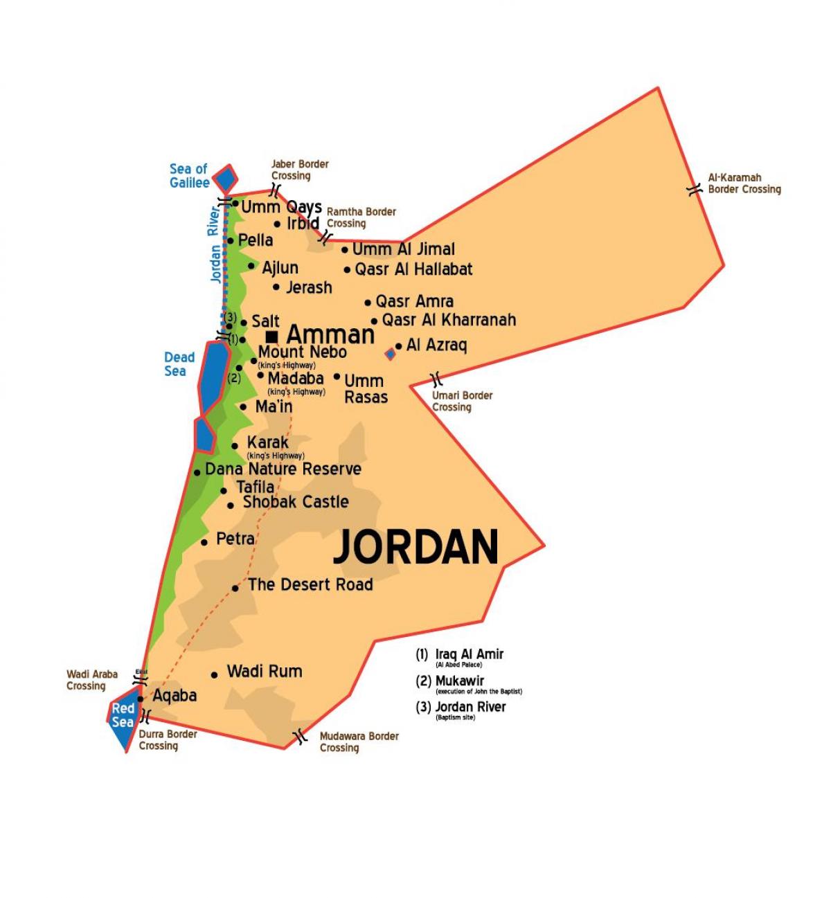 Jordānijas pilsētu karte