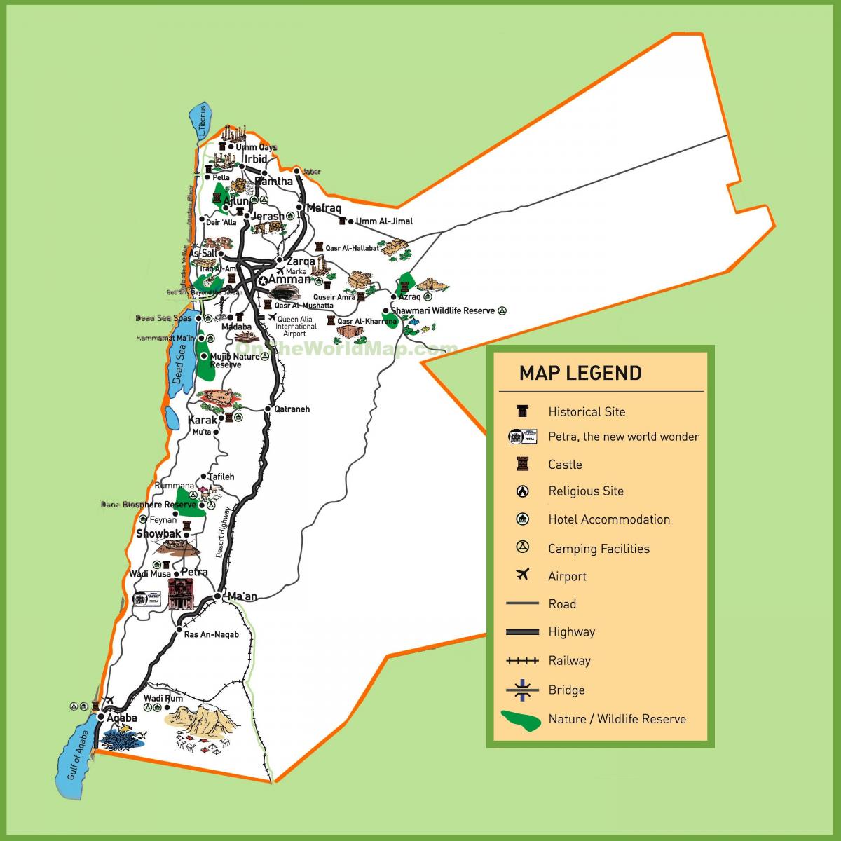 kartes Jordānijas tūrisma objektu